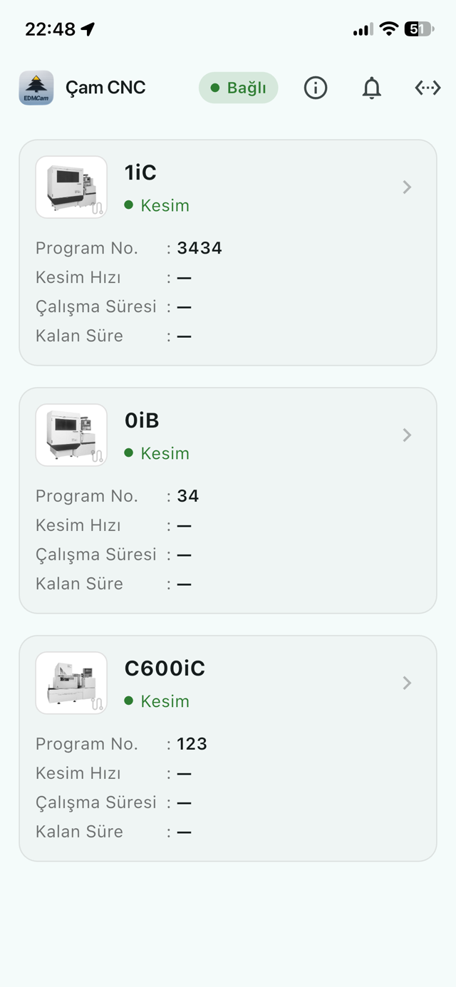 EDMCam Monitor — makine listesi